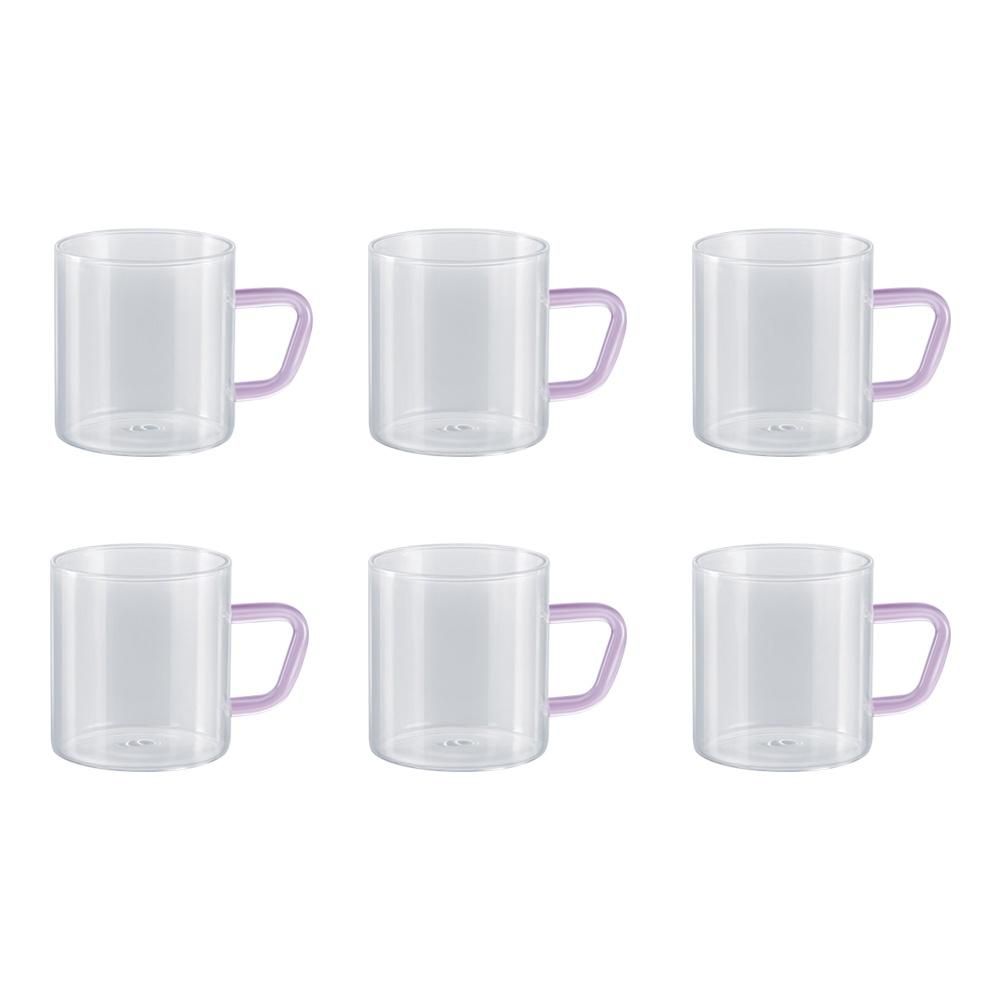 Borosil Vision Classic Mug Set With Pink Handle (190 ml) | Borosillicate Glass | Microwave Safe