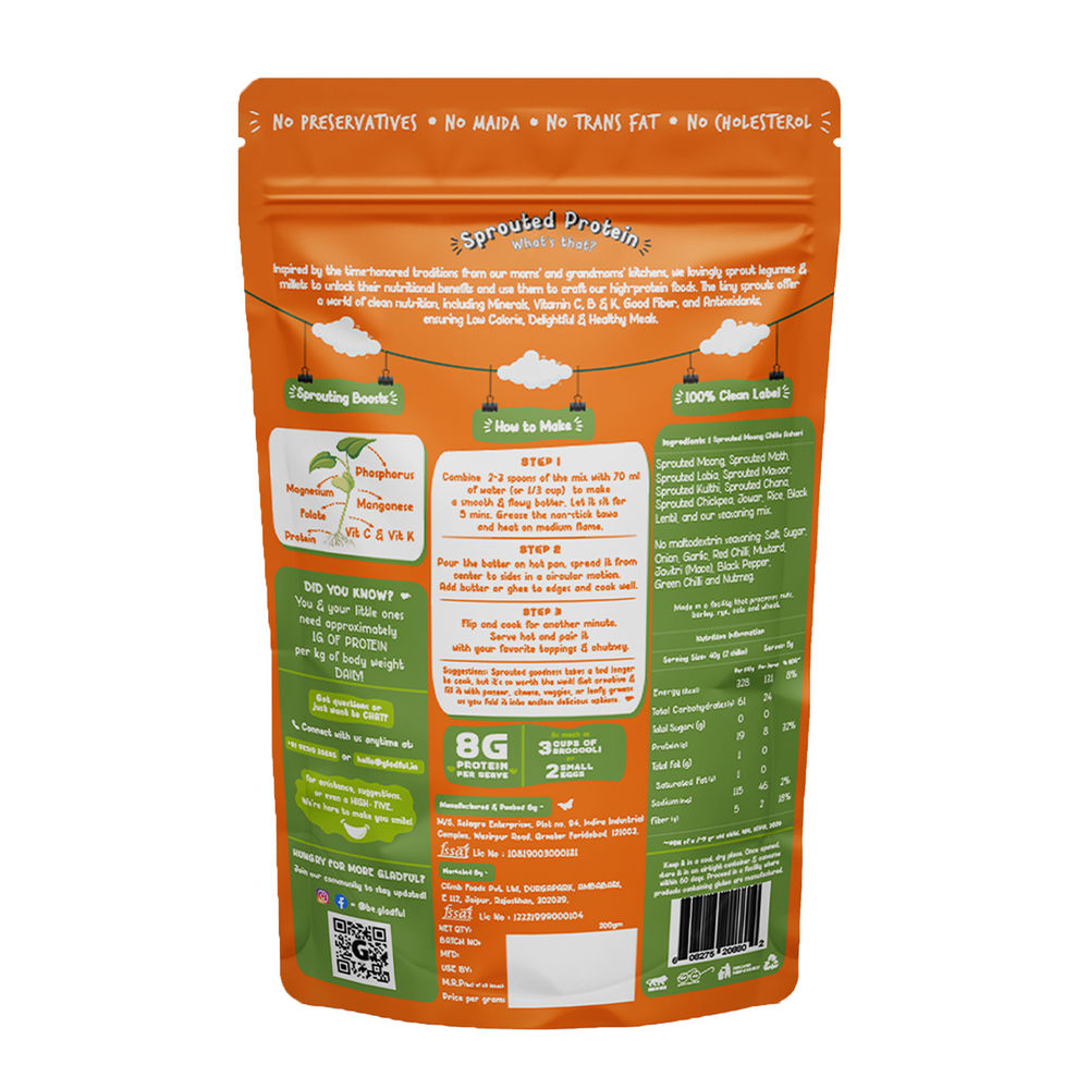 Gladful Beetroot Protein Sprouted Lentils and Millets Instant Chilla Mix(200gms), Gladful Spinach Protein Sprouted Lentils and Millets Instant Chilla Mix(200gms) & Gladful Achari Instant Chilla(200gms) Combo