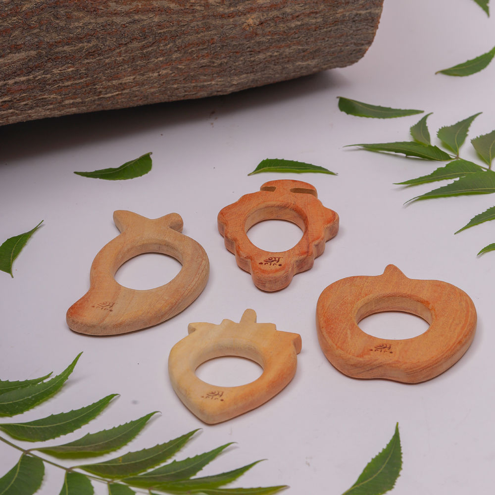 Ariro Toys Wooden Teethers Fruits For Kids | Brown | 3 - 6 months