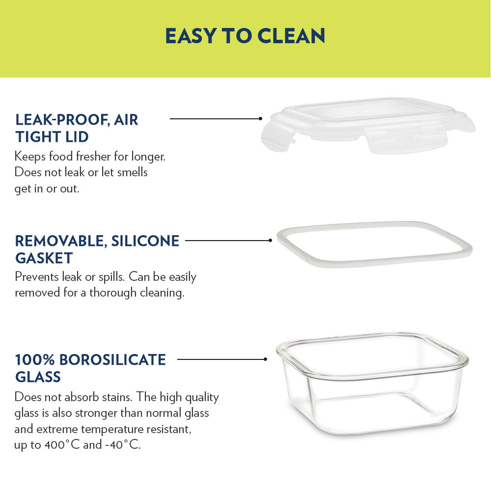 Borosil Klip N Store Storage Container With Airtight Lid (320 ml) | Borosilicate Glass