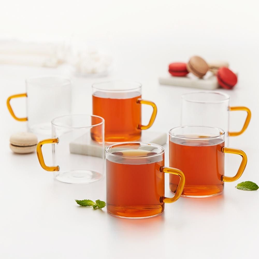 Borosil Vision Classic Mug Set With Yellow Handle (190 ml) | Borosillicate Glass | Microwave Safe