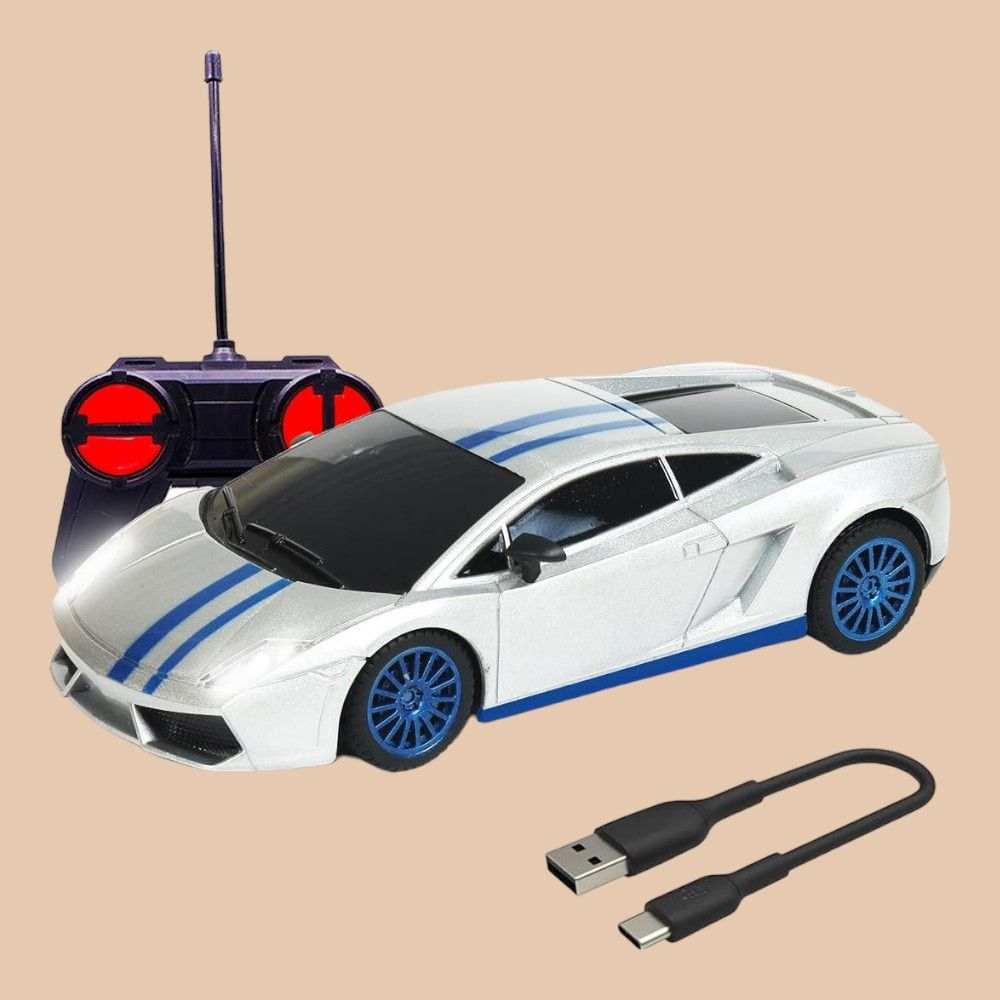 Wembley Remote Control Car 1:24 Scale Type-C Usb Rechargeable Racing Rc Car For Kids-Silver & Blue