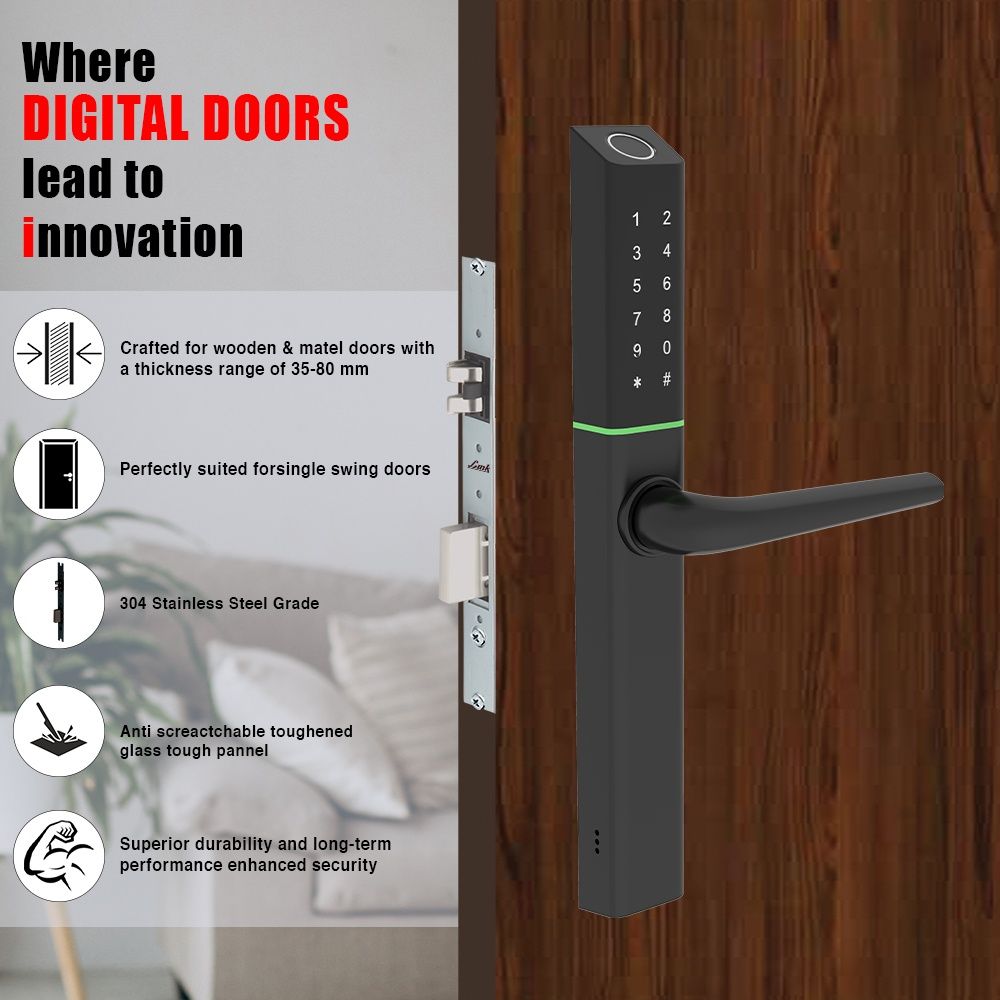 Link Smart Slimtron Digital Biometric Door Lock for Aluminium frame door with Wi-Fi | Black