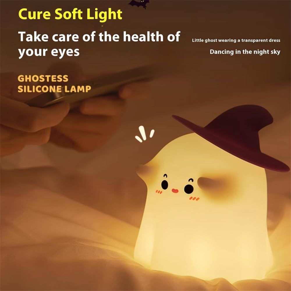 Toyshine Halloween Ghost Night Light Squishy Silicone 3 Level Dimmable Led Rechargeable Touch Lamp