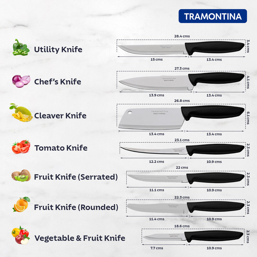 Tramontina Plenus Stainless Steel Chef Knife Chaku, 17 Cm 6.6 Inch | Straight | Black