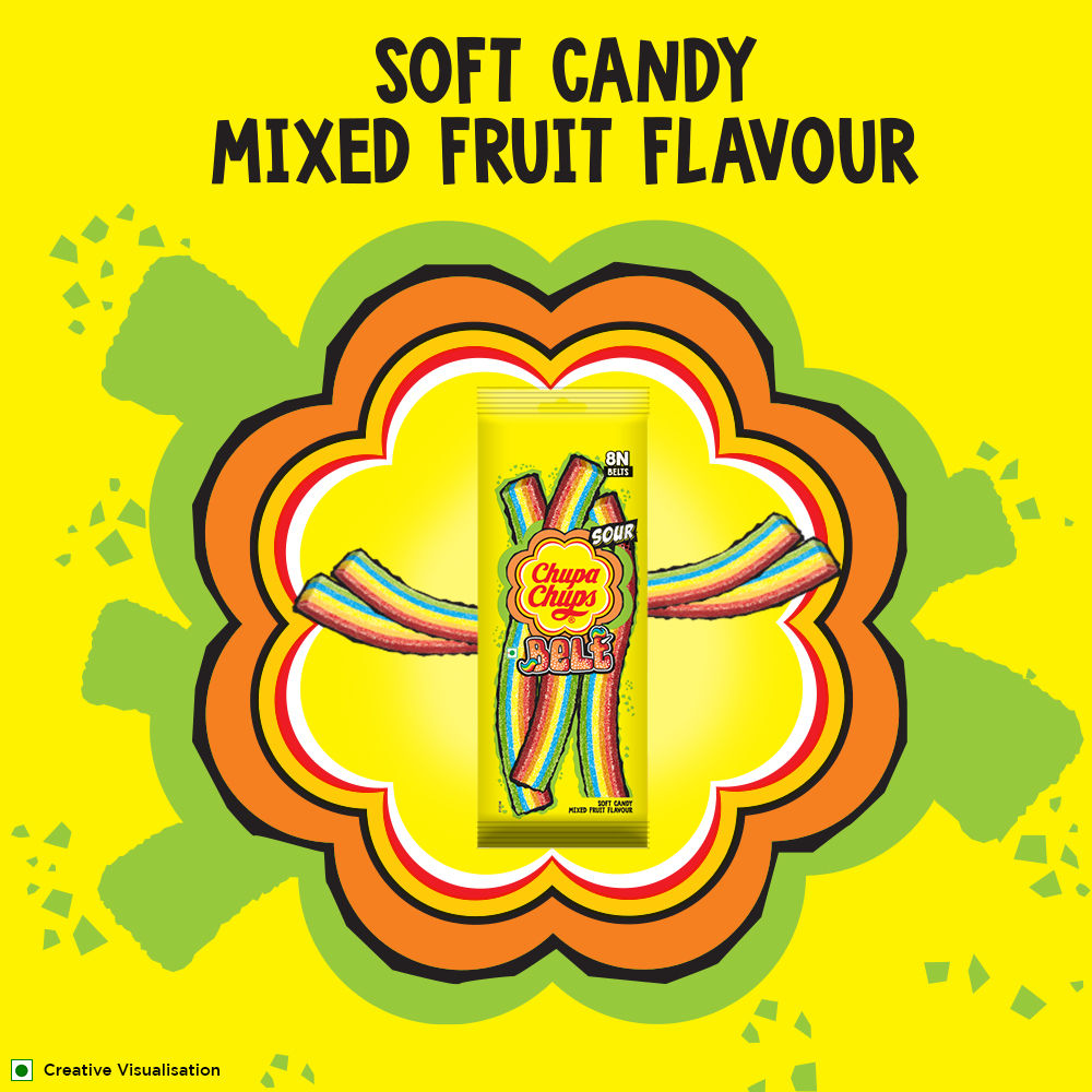Chupa Chups Sour Belt Mixed Fruit Flavour Soft And Chewy Toffee
