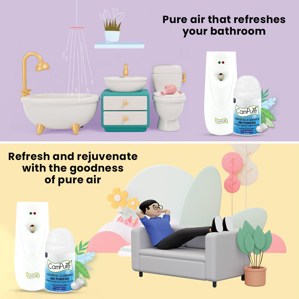 Campure Camphor /Kapur Air Freshner Automatic Spray | Machine + Orginal Refill