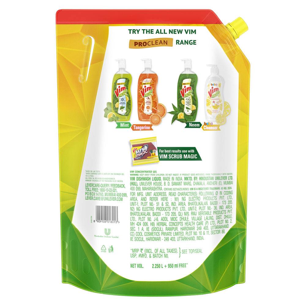 Vim Dishwash Liquid | Removes 100+ Odours & Grease In 1 Wash (3.2l) & Vim Lemongrass With Salt Refreshing Floor Cleaner (500ml) Combo