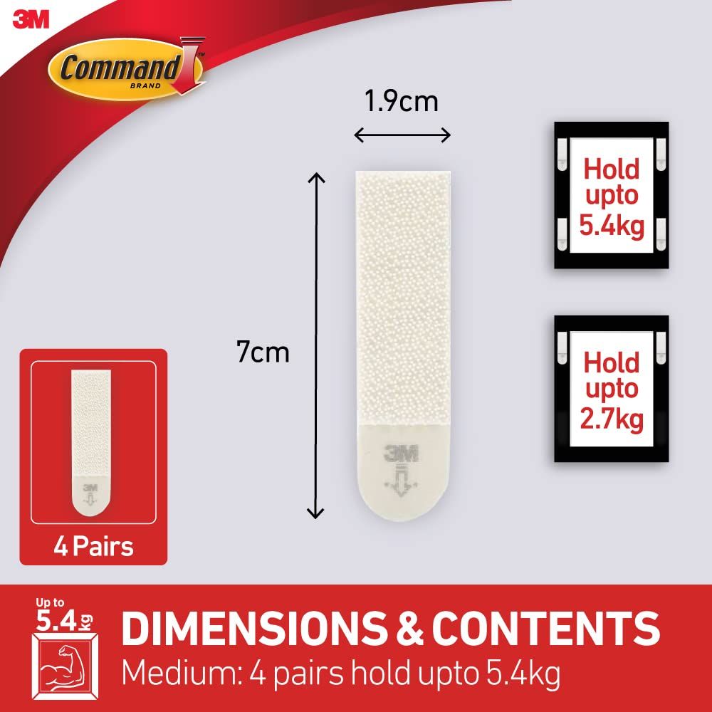 Command Picture Hanging Strips - Medium, Capacity - 5.4Kg | Pack Of 4