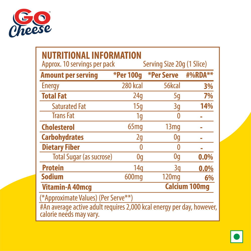 Go Cheese Cheddar Slices Plain 200 g Combo
