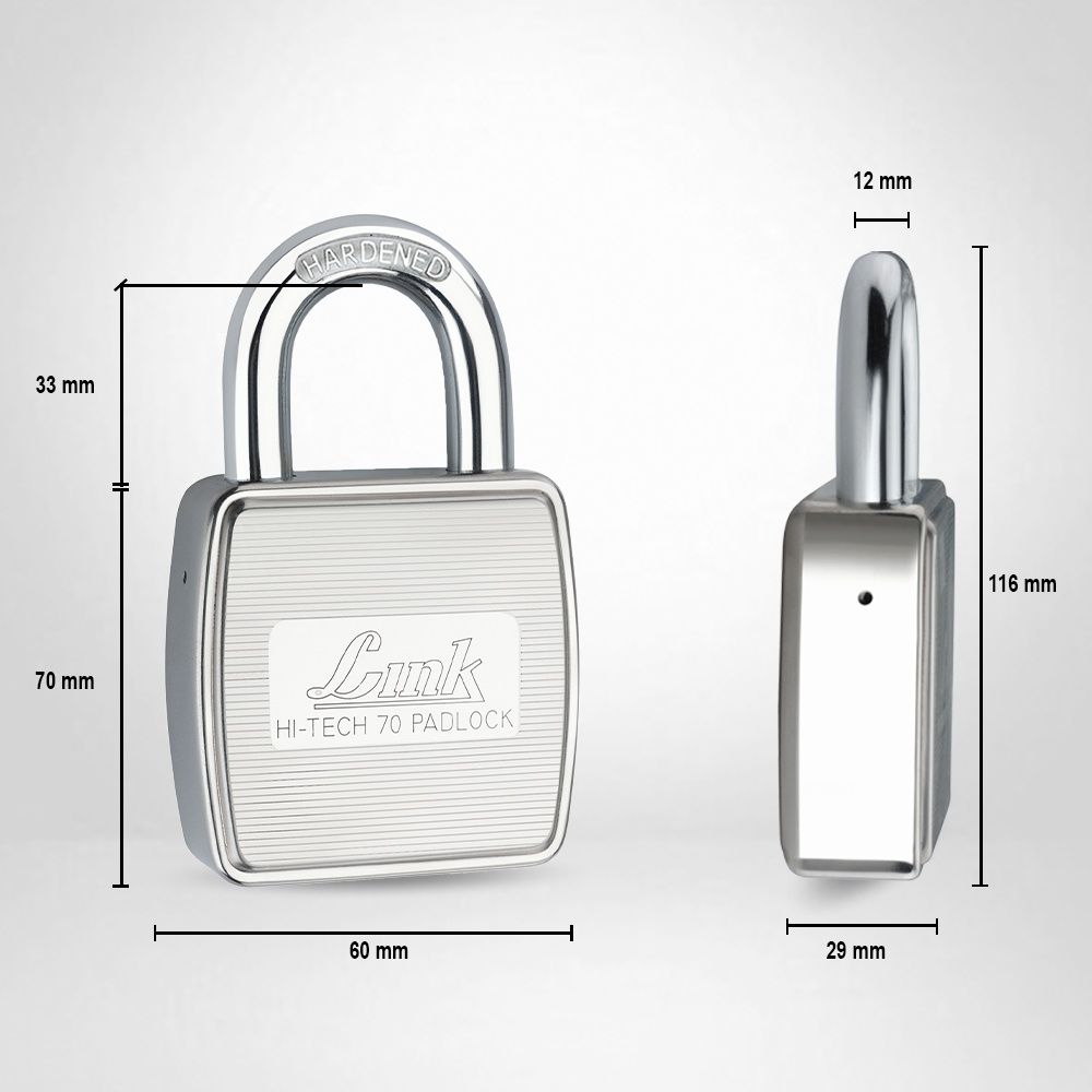 Link Stainless Steel Hi-Tech HT-70mm Lock with Hardened Shackle & 3 Keys