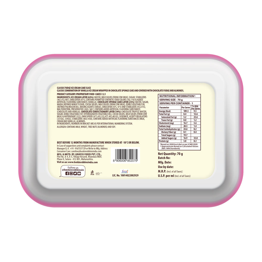 Baskin Robbins Classic Fudge Ice Cream Roll Cake Slice