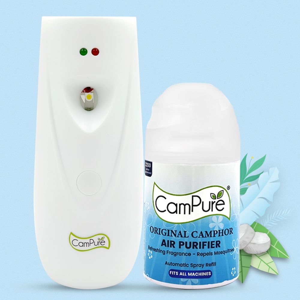Campure Camphor /Kapur Air Freshner Automatic Spray | Machine + Orginal Refill