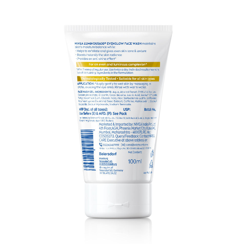 NIVEA Luminous Even Glow Face wash | Oil free formula, AHA, Aloe vera, Guarana Extract | Deep clean