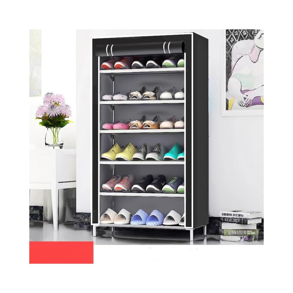 Kuber Industries  Non-Woven 6 Shelves Shelf Shoe Rack|Foldable Rack Organizer for Shoe (Black)