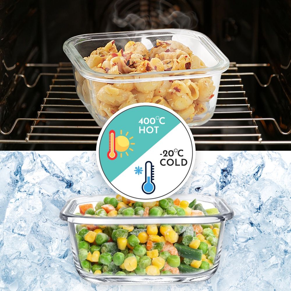 Magnus Glock Solid Glass Lunchbox - Vertical Pouch & 2 Square Borosilicate Containers | 320 ml Each