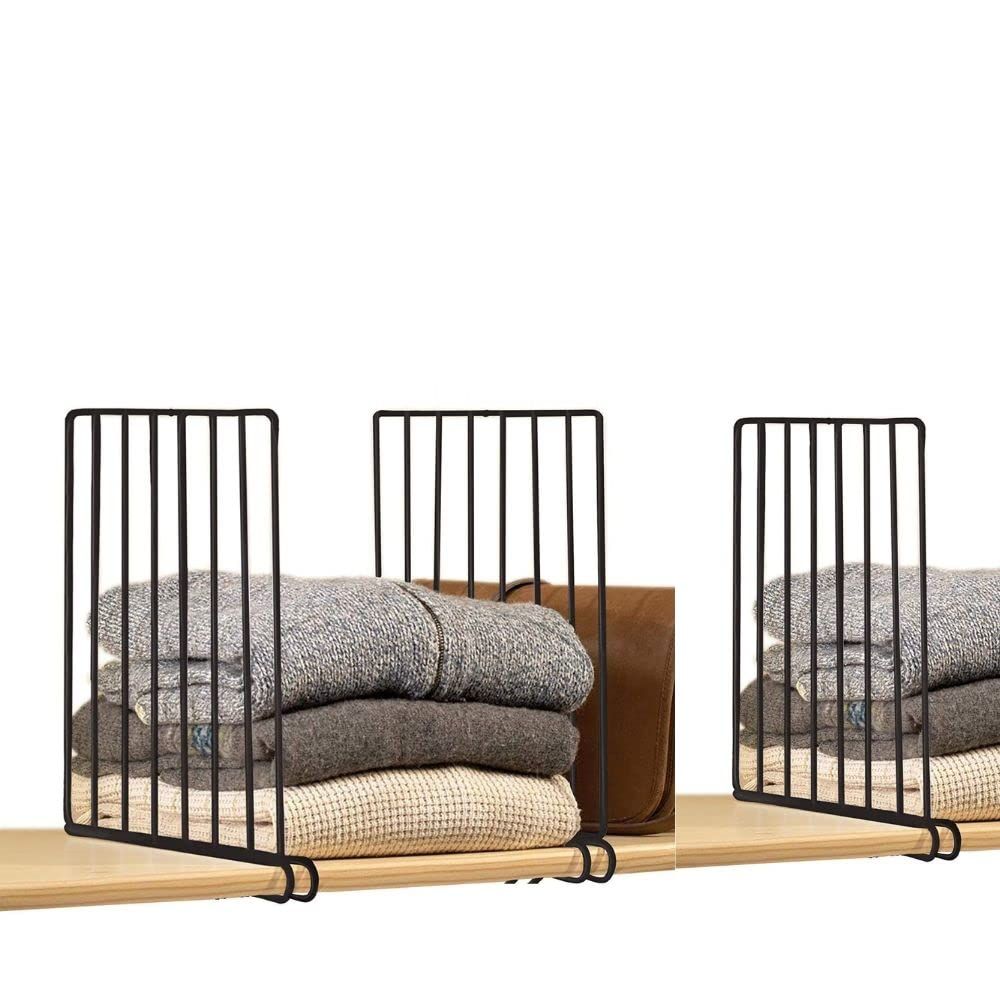 Go Hooked Wardrobe Shelf Divider Cloth Organizer | Wardrobe Separator | Metal Black | Set Of 3