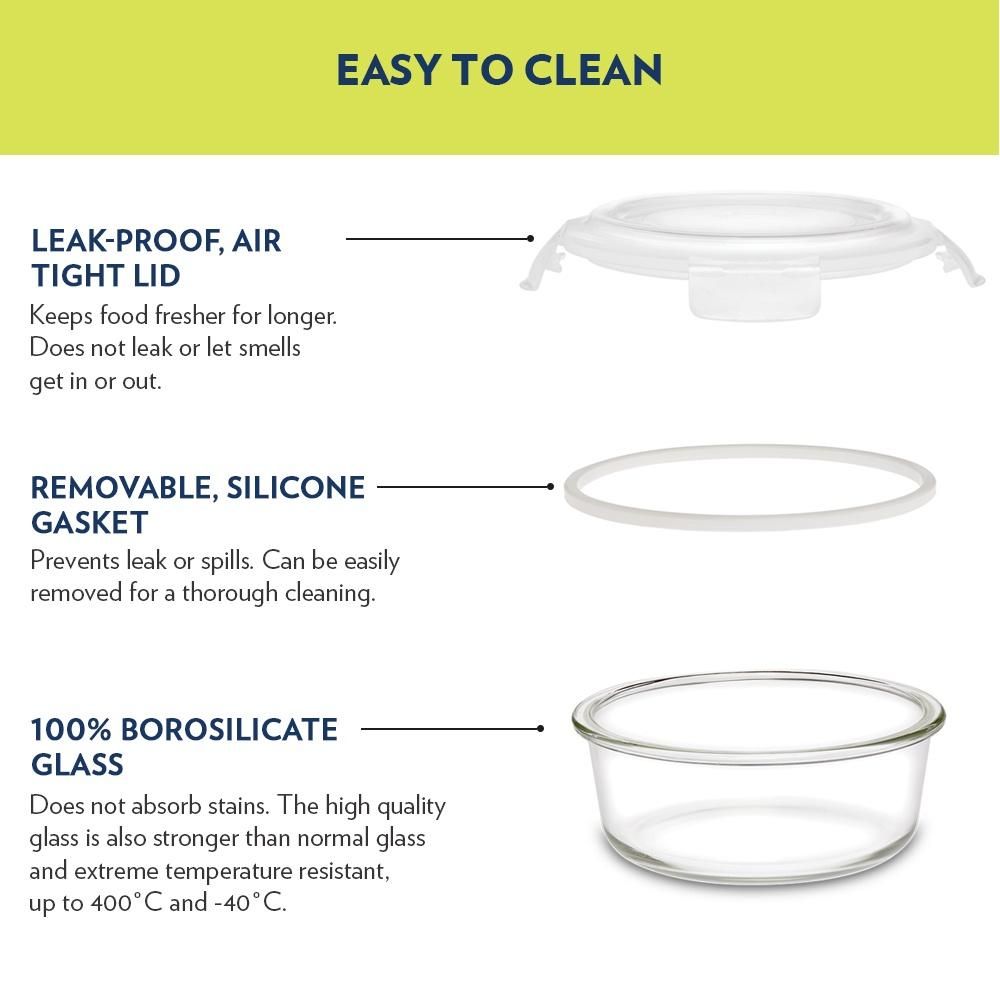 Borosil Klip-N-Store Lunch Box With Bag, Set Of 3 (400 Ml Each) Microwavable, Office Tiffin, Blue