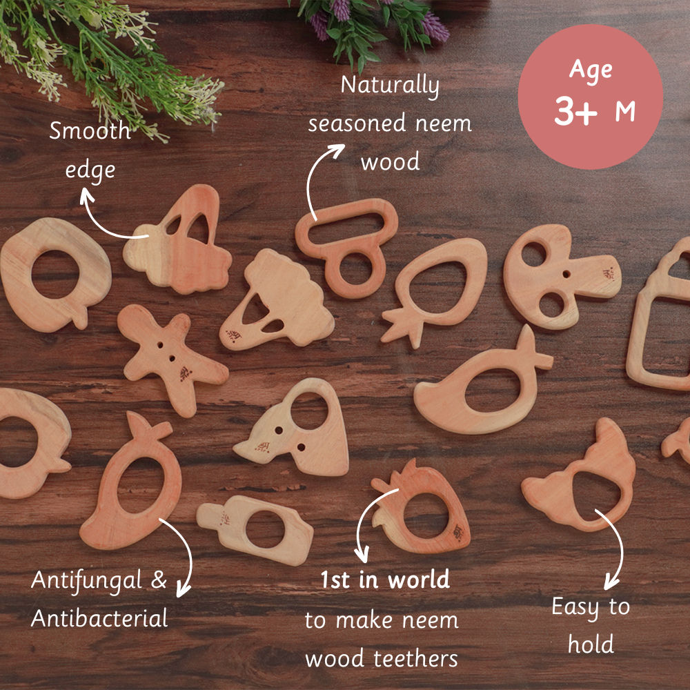 Ariro Toys Wooden Teethers Fruits For Kids | Brown | 3 - 6 months