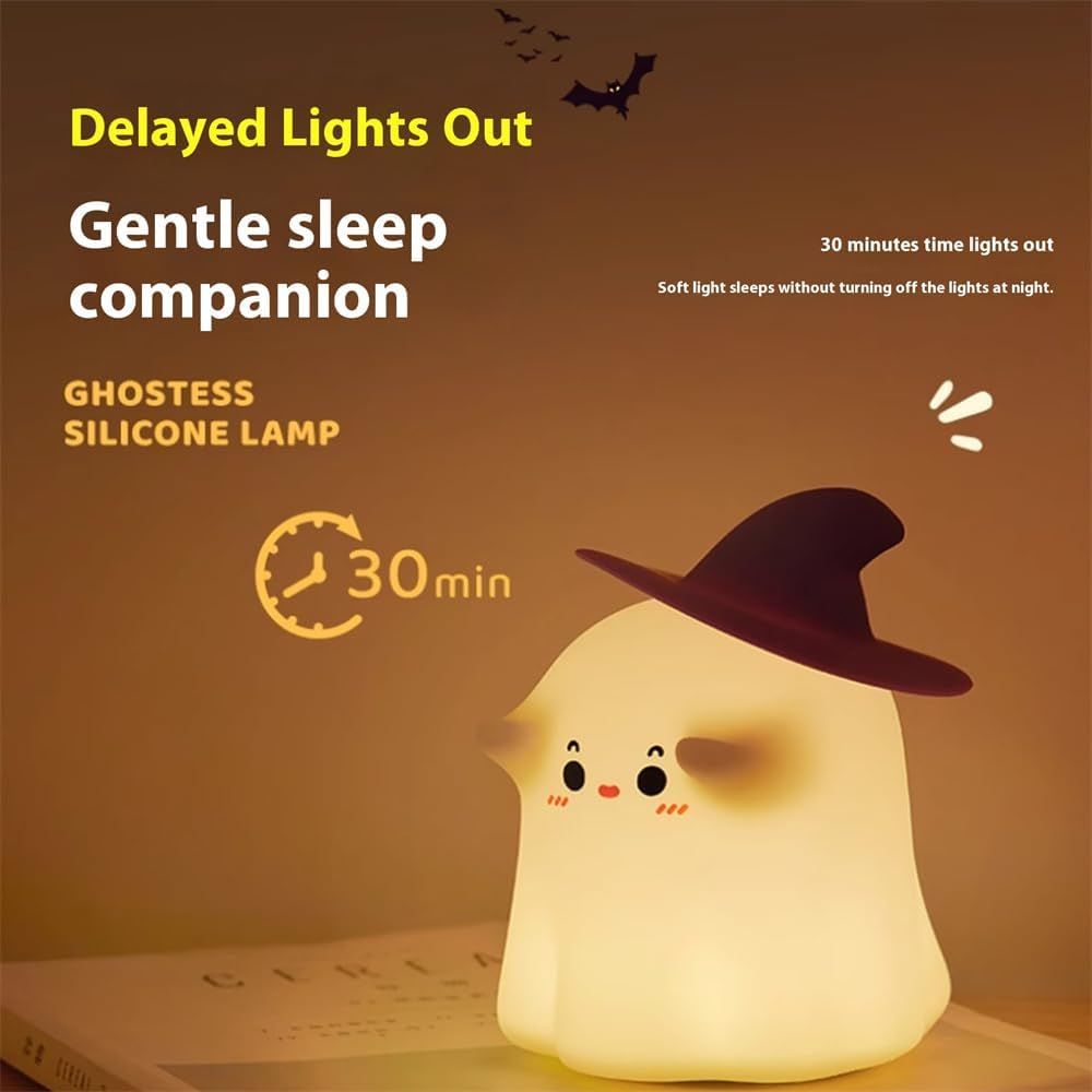Toyshine Halloween Ghost Night Light Squishy Silicone 3 Level Dimmable Led Rechargeable Touch Lamp
