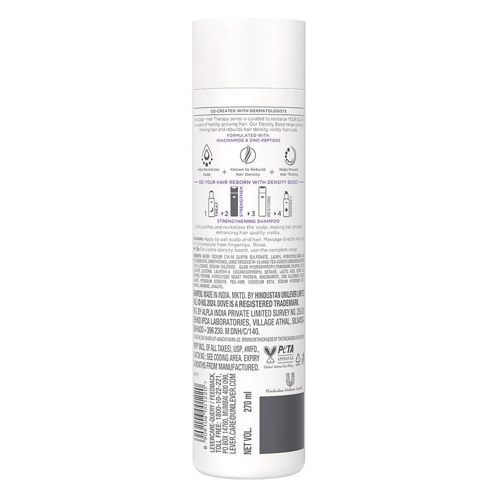 Dove Scalp+Hair Sulphatefree Density Boost Shampoo With Niacinamide & Zinc Peptides For Strength