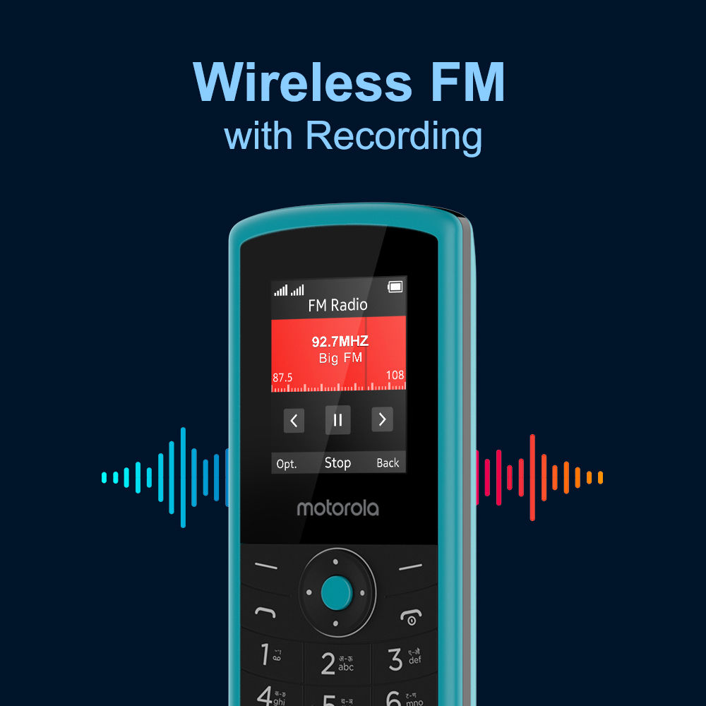 Motorola A10V Dual Sim Keypad Phone | 1.8 Inch Display| Wireless Fm |Auto Call Recording |Teal Blue