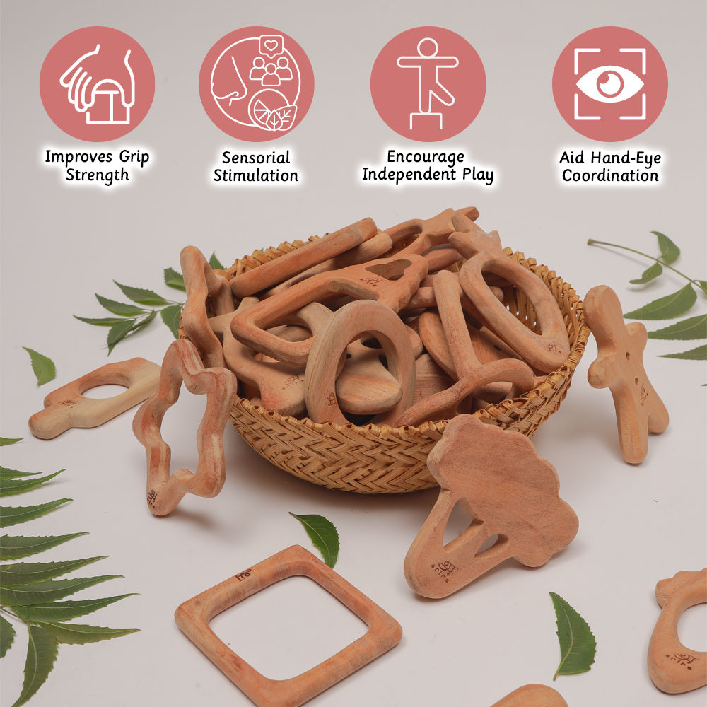 Ariro Toys Wooden Teethers Fruits For Kids | Brown | 3 - 6 months