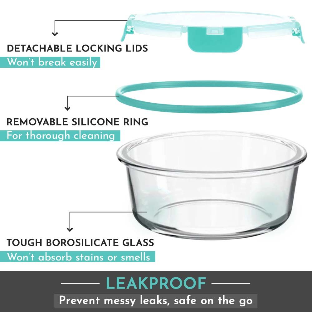 Magnus Glock 620 ml Round Green Container with Airtight Lid & Detachable Lock, Borosilicate Glass