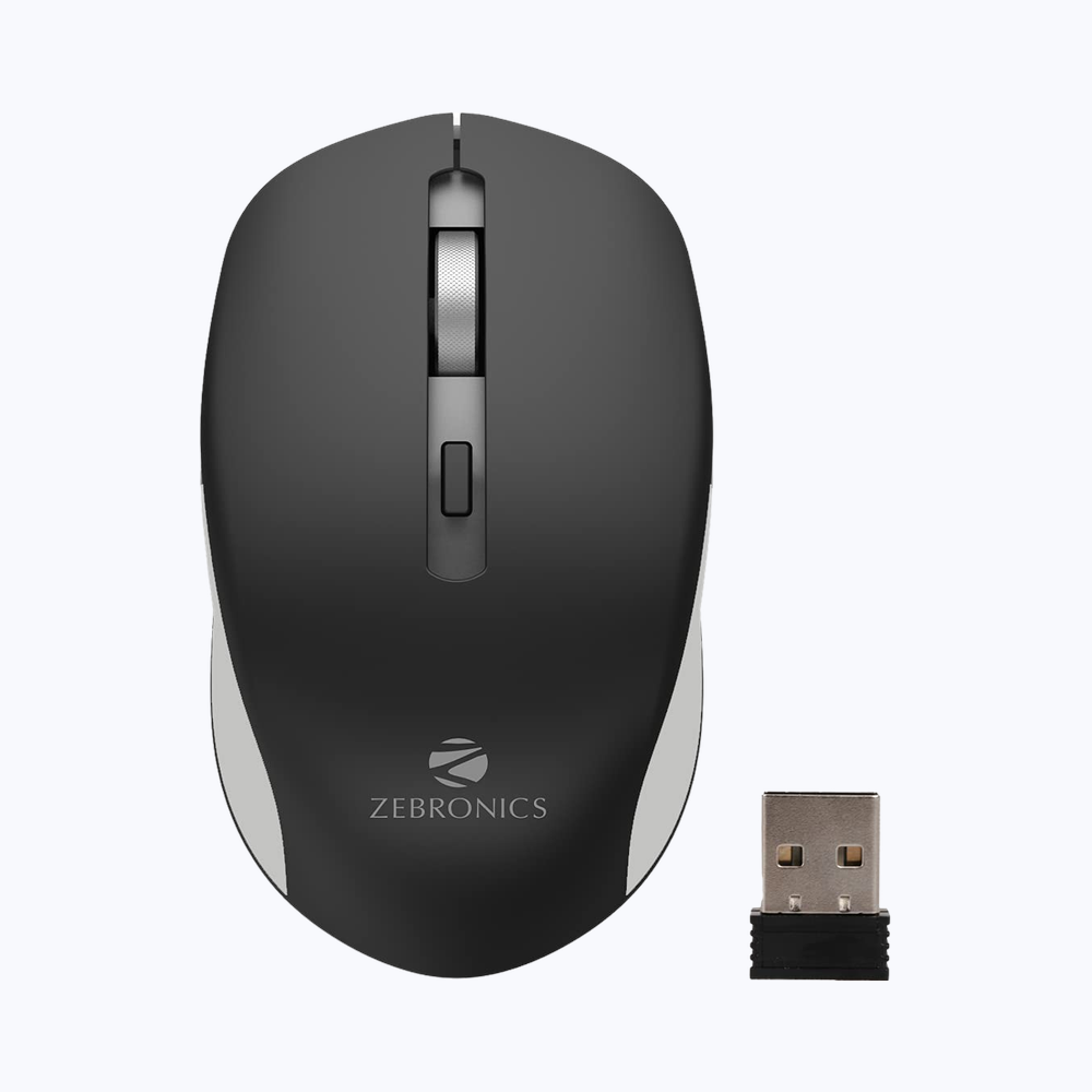 Zebronics Jaguar Wireless Mouse, 2.4Ghz, USB Receiver, 4 Buttons, Plug & Play, Ambidextrous, (Black+Grey)