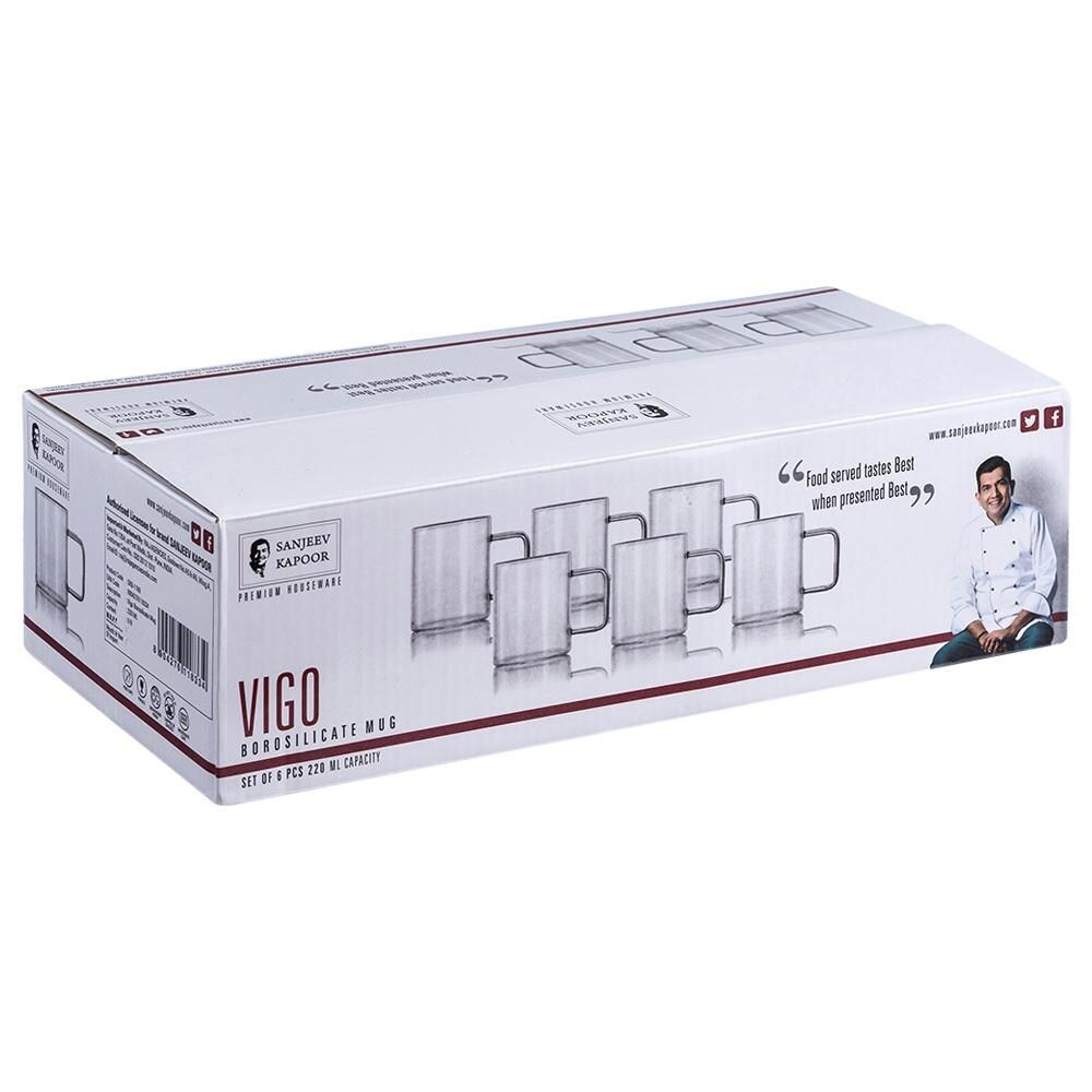 Sanjeev Kapoor Vigo Borosilicate Mug 220 Ml - Set Of 6 Pcs