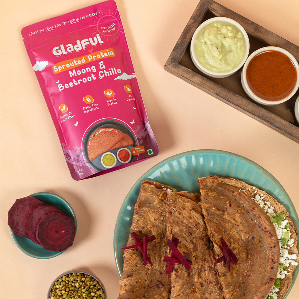Gladful Beetroot Protein Sprouted Lentils and Millets Instant Chilla Mix(200gms), Gladful Spinach Protein Sprouted Lentils and Millets Instant Chilla Mix(200gms) & Gladful Achari Instant Chilla(200gms) Combo