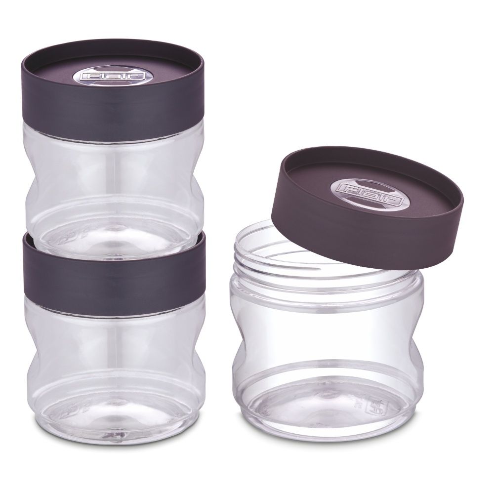 Flair Plastic Stackup Pet Jar Set Of 3 Pcs 800 Ml (Brown), Transparent