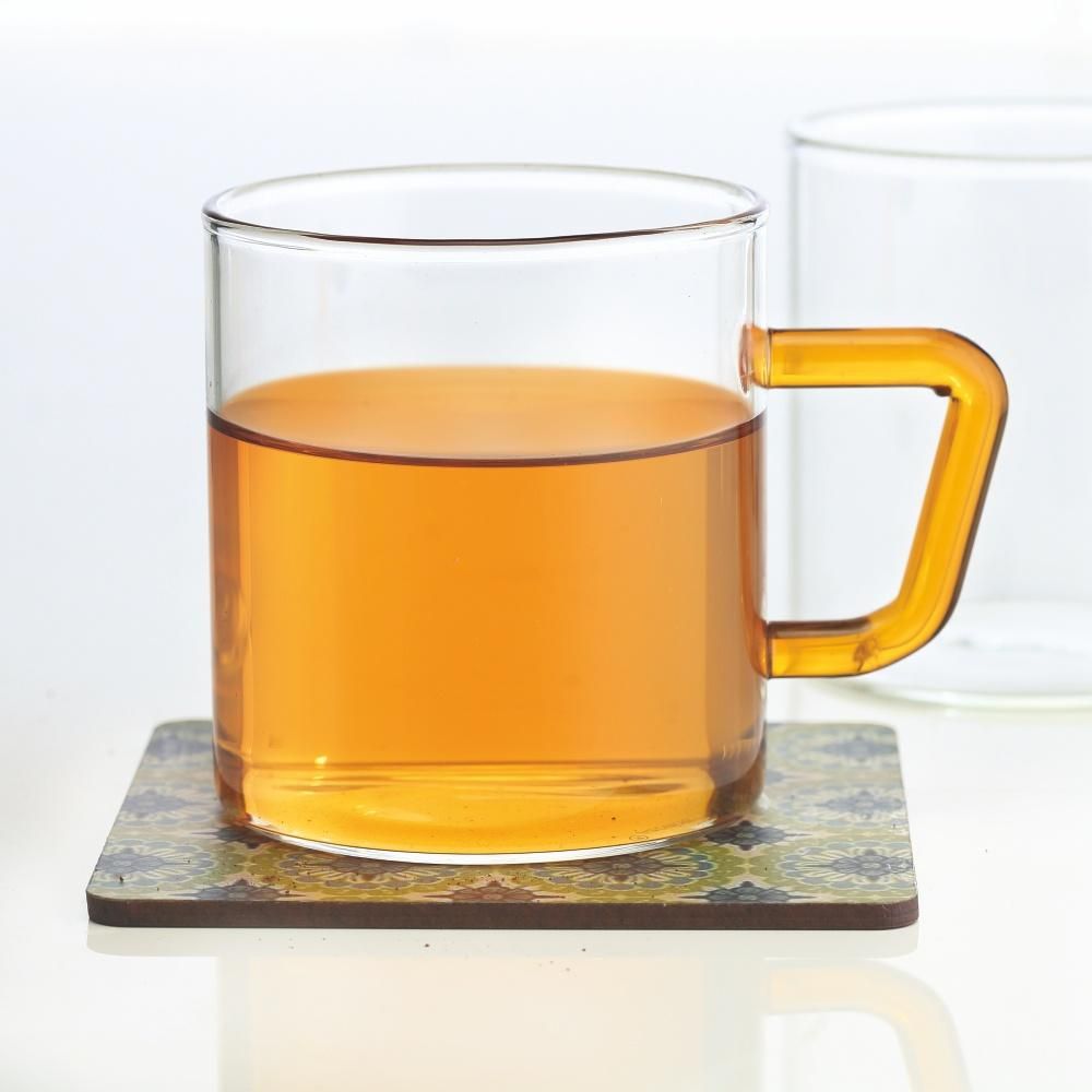 Borosil Vision Classic Mug Set With Yellow Handle (190 ml) | Borosillicate Glass | Microwave Safe