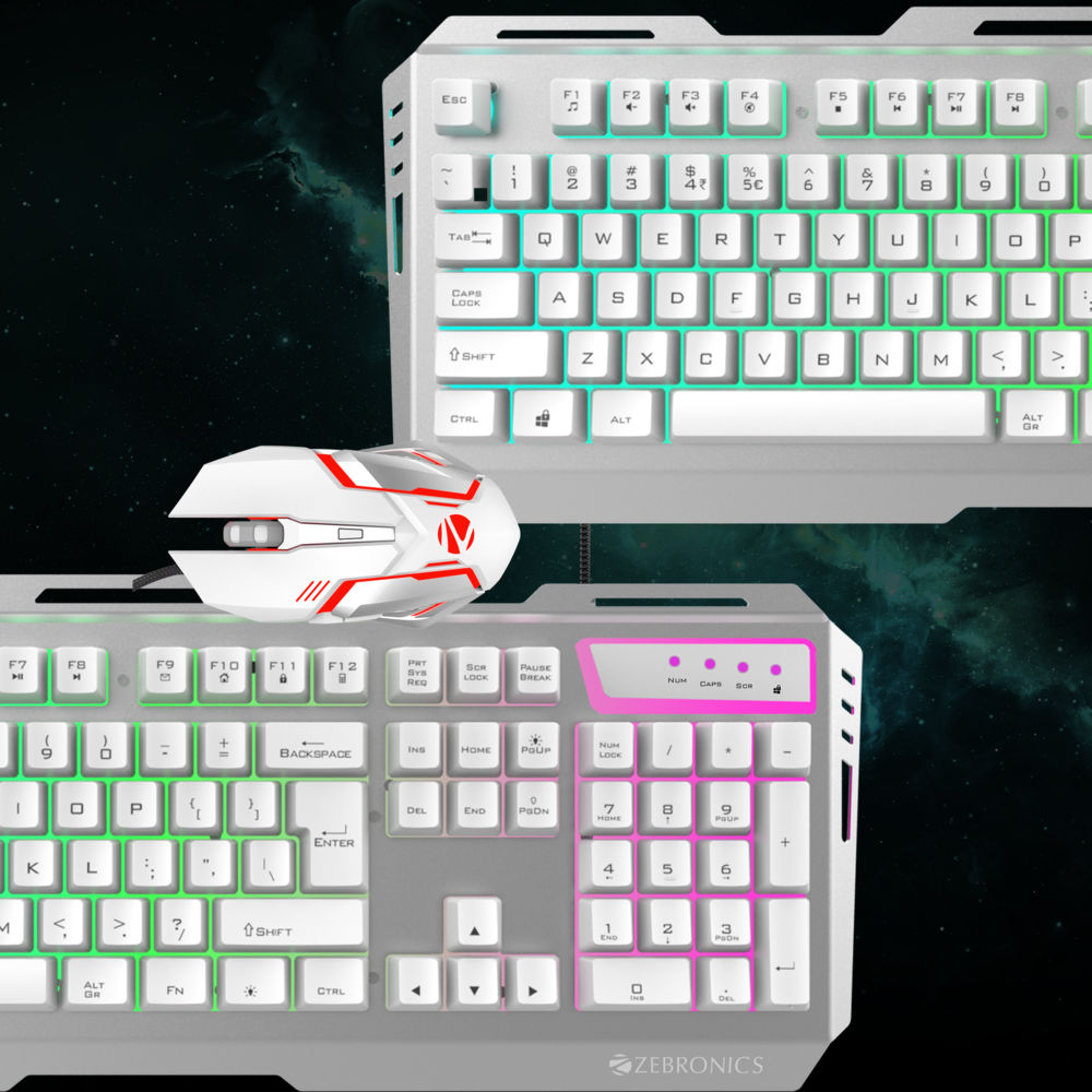 Zebronics Transformer Gaming Combo, 6 Buttons, Multicolor Led, High Res Sensor, 3200 Dpi (White)