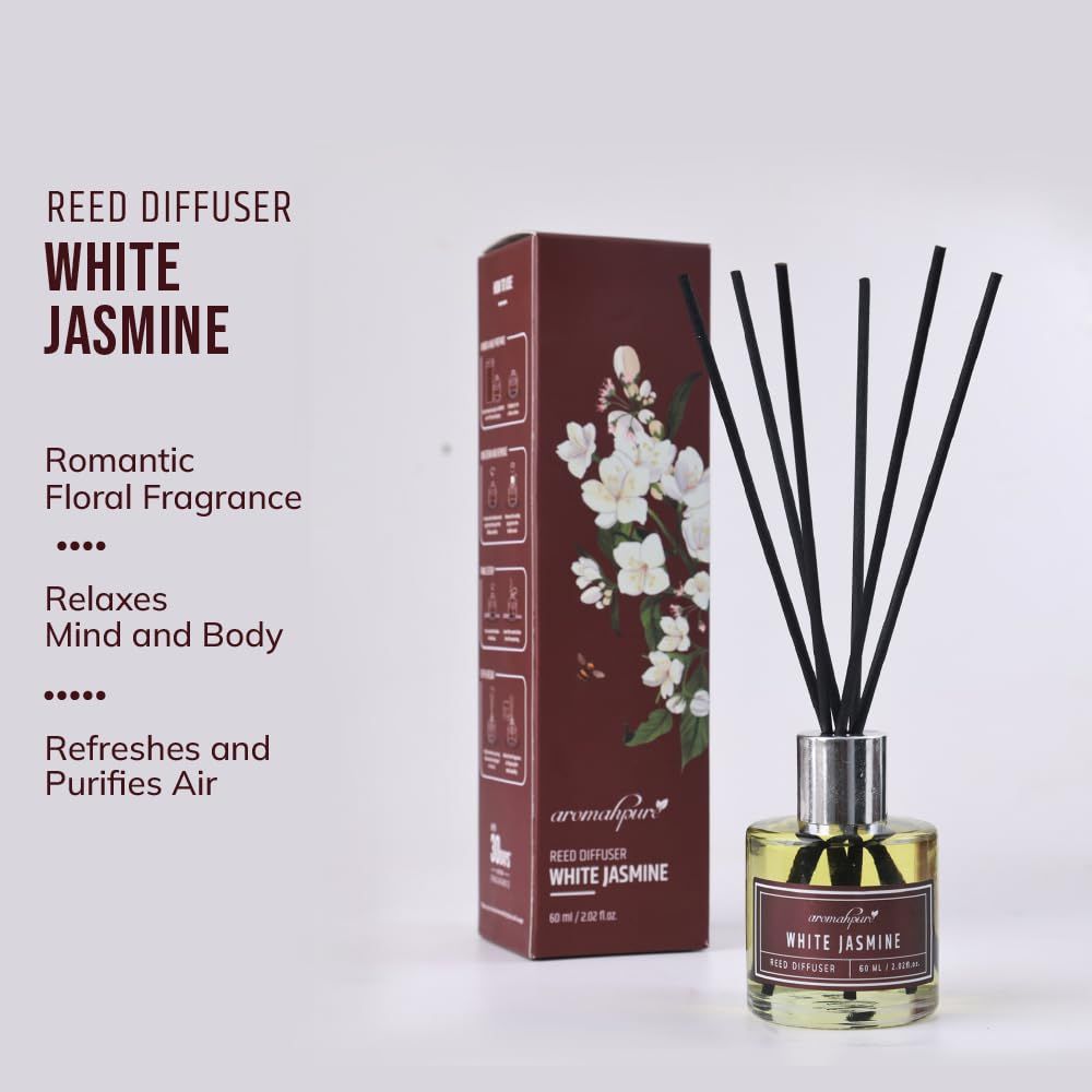 Aromahpure Premium Reed Diffuser - Jasmine, With 6 Fiber Reed Stick|Rakhi Gift for Brother & Sister
