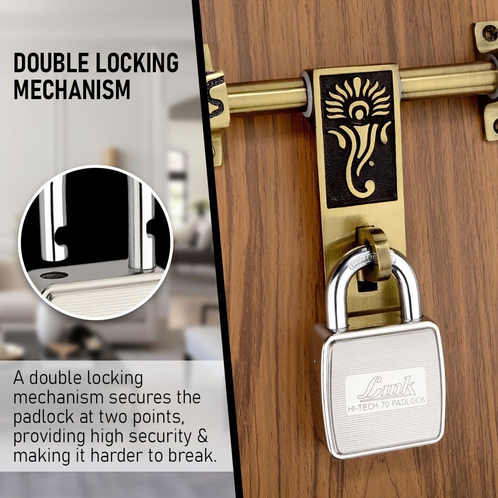 Link Stainless Steel Hi-Tech HT-70mm Lock with Hardened Shackle & 3 Keys