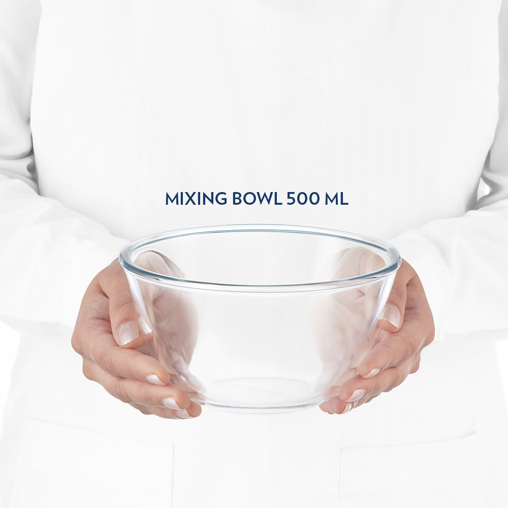 Borosil Mixing Bowl Set With Lid (500 ml) | Borosilicate Glass | Microwave Oven Safe