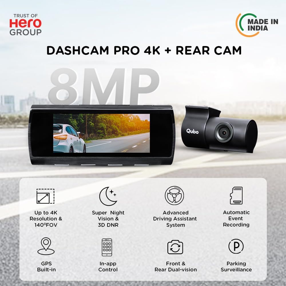 Qubo Dashcam Pro 4K + Rear Cam by Hero Group