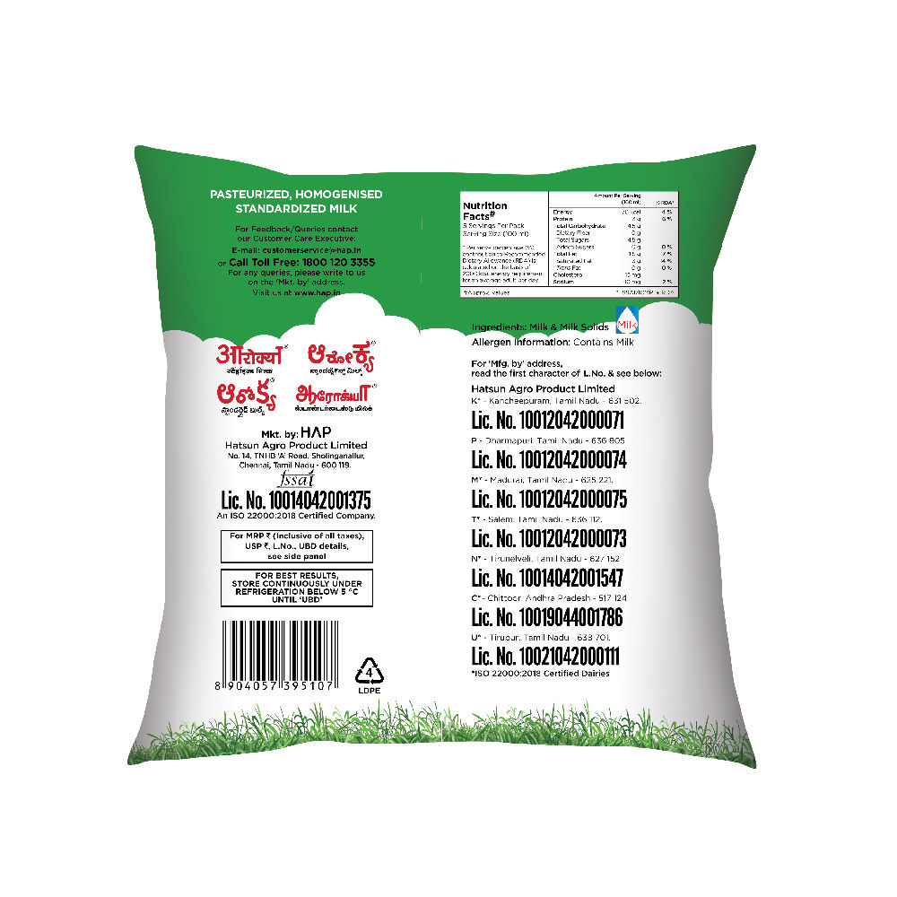 Arokya Standardized Fresh Milk (Pouch)