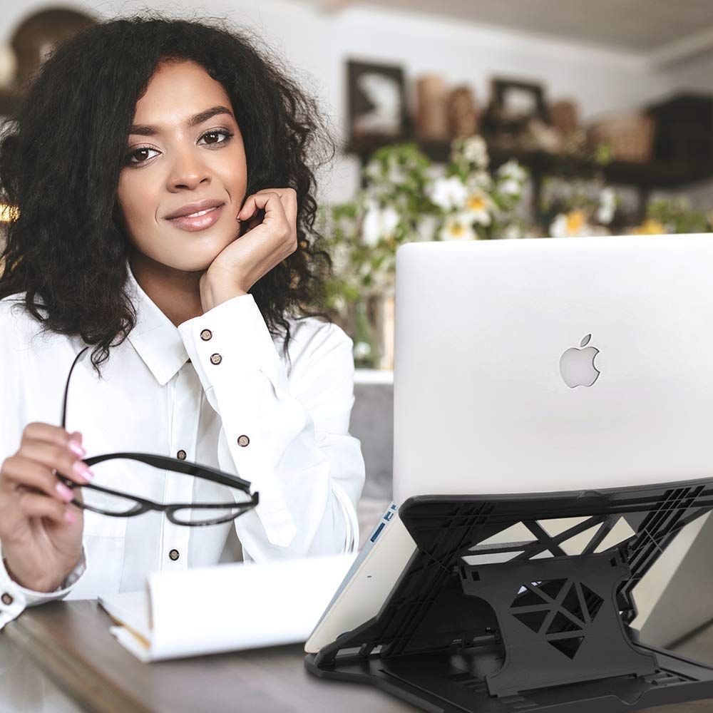 Striff Adjustable Laptop Tabletop Stand Patented Riser Ventilated Portable Foldable (Black