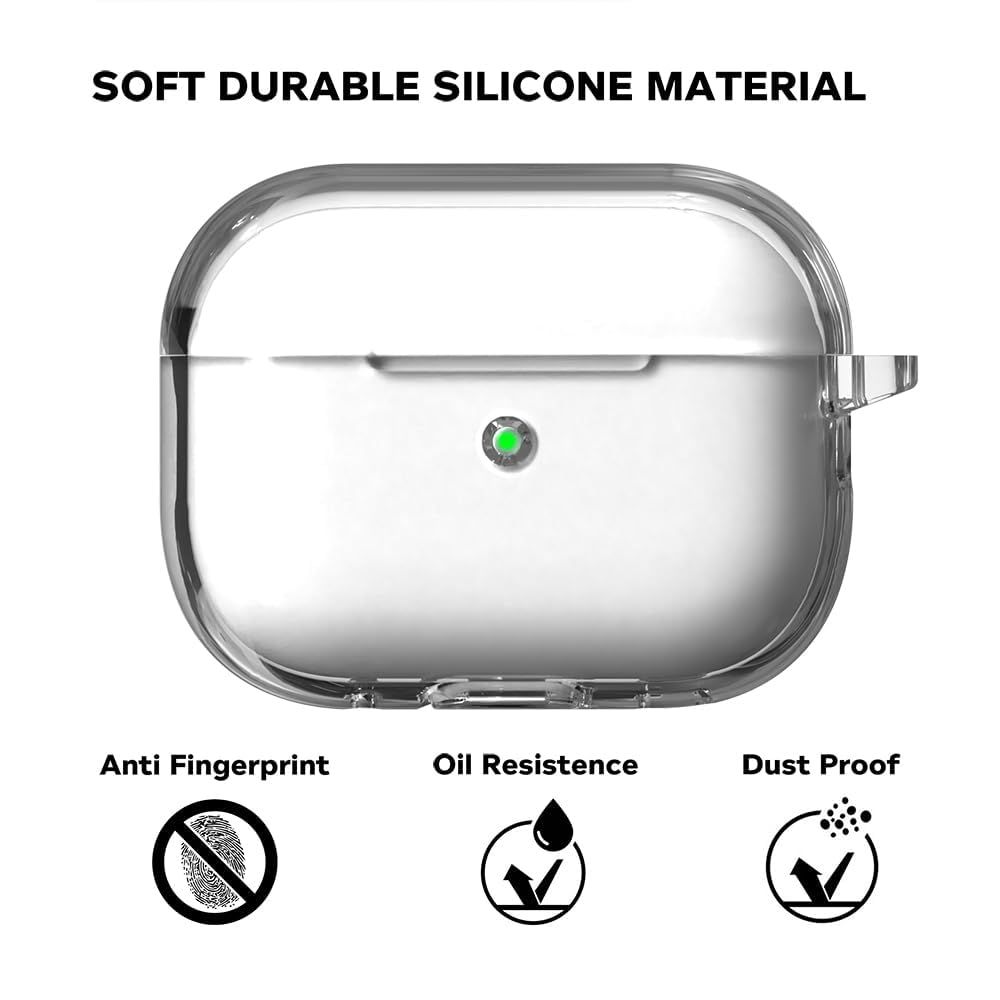 Sounce Silicone Case Cover for AirPods Pro 2 2022 | Shockproof with Keychain & LED Visible | Transparent