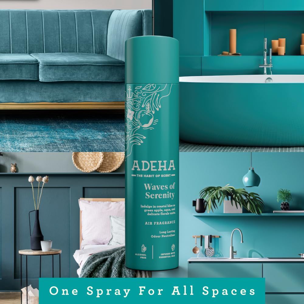 Adeha Air Freshener Whispering Woods Pouch (20g) & Adeha Room Freshener Spray Waves Of Serenity (218ml) Combo