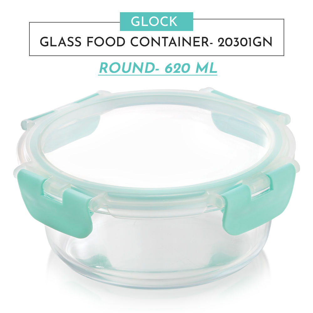 Magnus Glock 620 ml Round Green Container with Airtight Lid & Detachable Lock, Borosilicate Glass
