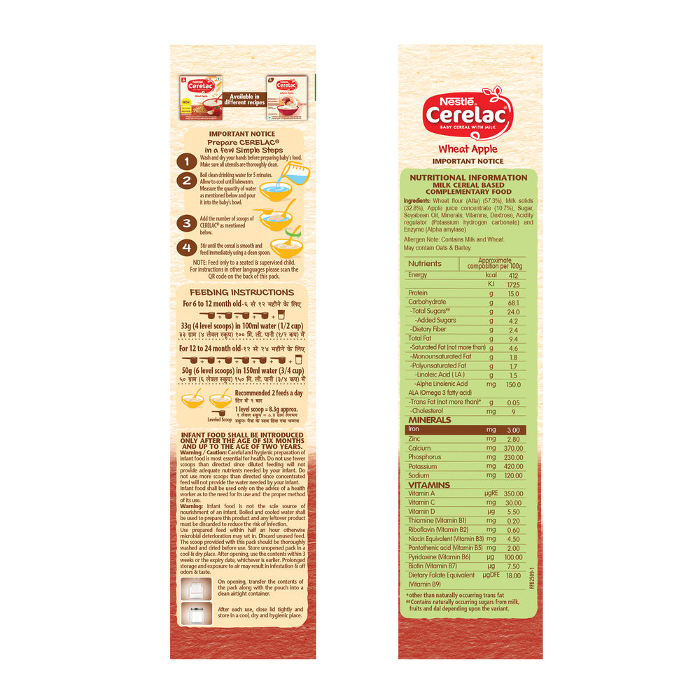 Nestle CERELAC Wheat Apple Baby Food Cereal (Source of Iron & Protein, 6 - 24 Months)