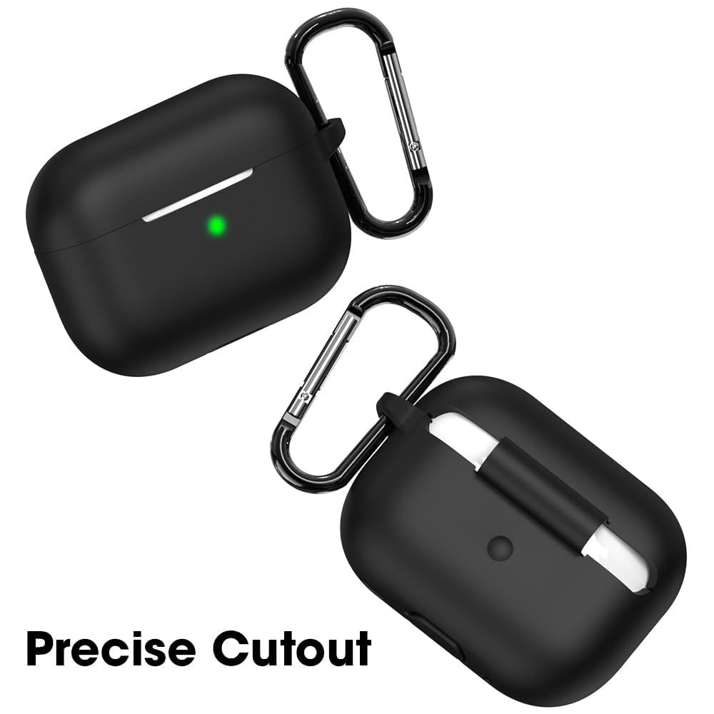 Sounce Silicone Case cover for AirPods Pro 2nd Gen 2022  Shock-Absorbing With Keychain | Black