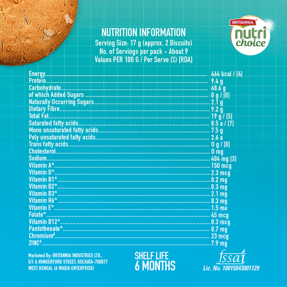 Britannia Nutrichoice Oats Cookies Diabetic Friendly