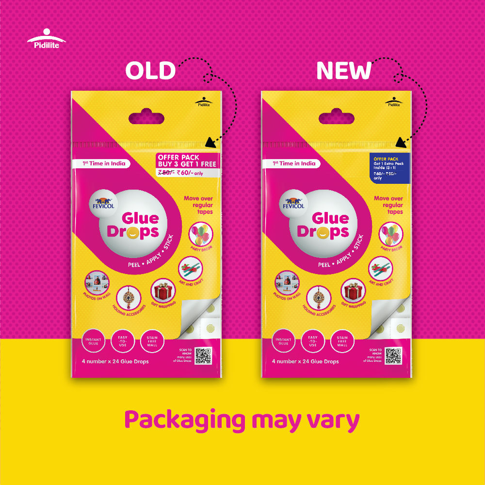 Fevicol Glue Drops For Instant And Non Messy, Easy To Use Just Peel, Apply Stick 3+1 Free 96 Drops