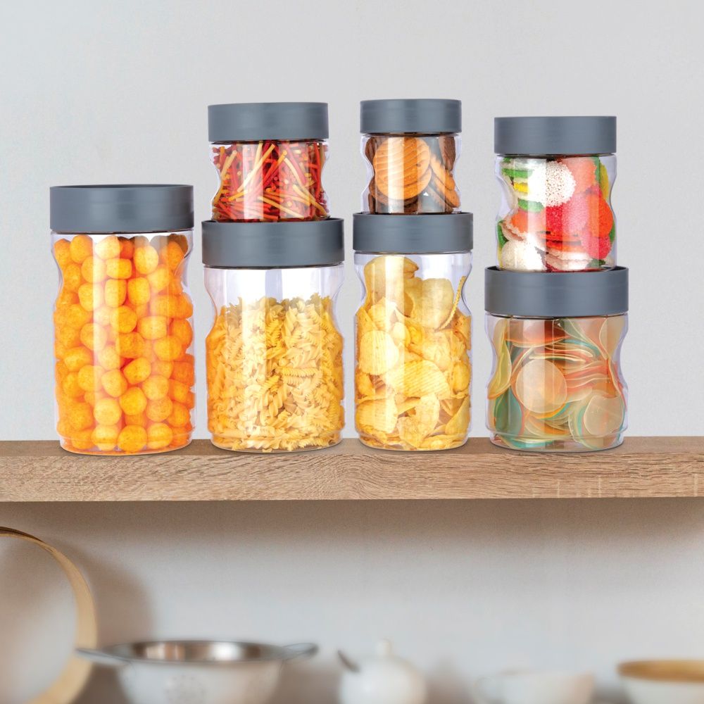 Flair Plastic Stackup Pet Jar Set Of 2 Pcs 2000 Ml (Gray), Transparent