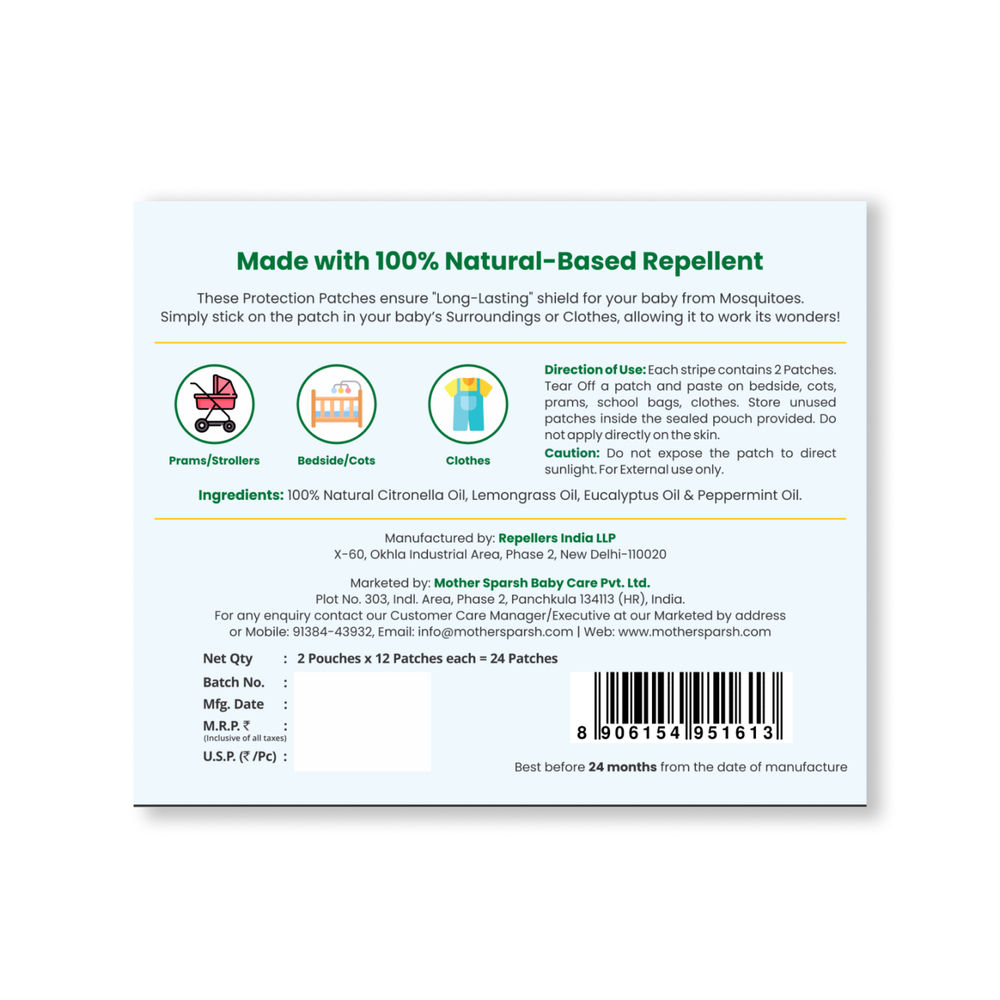 Mother Sparsh Natural Mosquito Repellant Patches Repellent For Kids | Assorted | 0 - 10 years