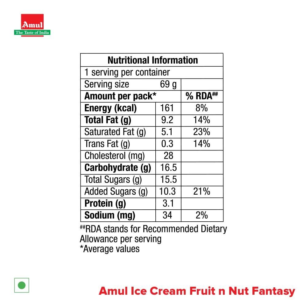 Amul Gold Fruit 'N' Nut Fantasy Ice Cream Cup 125 ml X 2 Combo